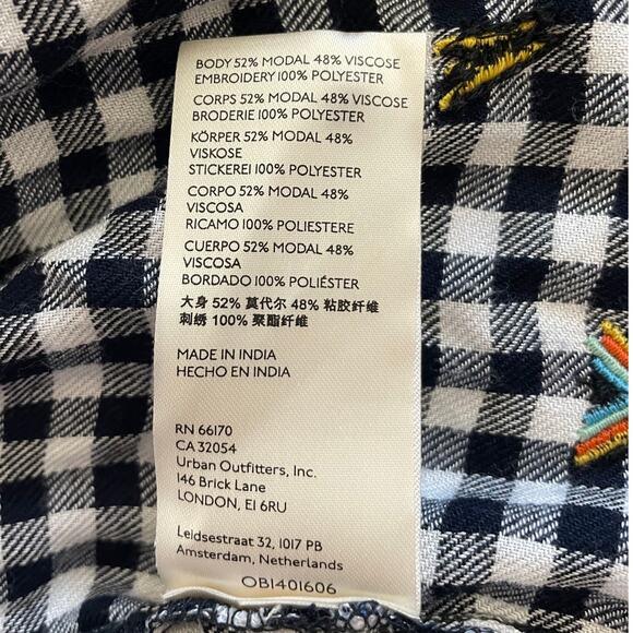 Urban Outfitters Pilcro Womens Small Button Up Gingham Black White Embroidered - Picture 8 of 11